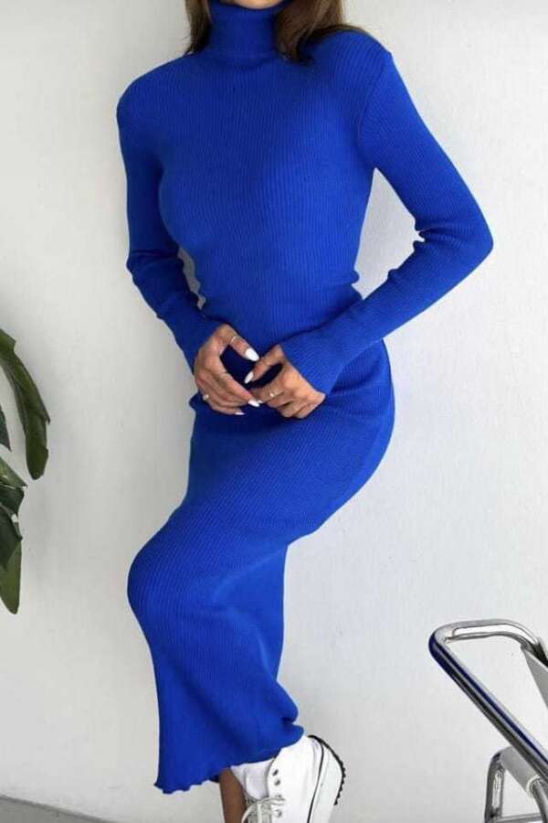 Модерна дамска рокля в синьо R899