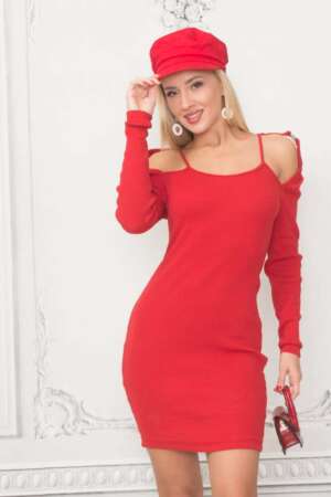 Модерна рокля в червено R482