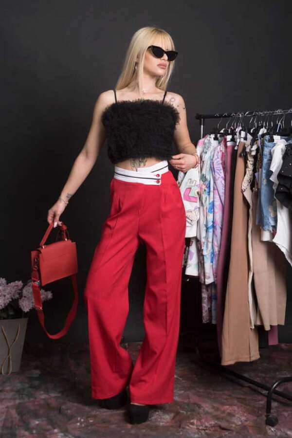 Модерен дамски панталон в червено DP157