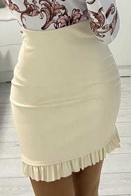 Модерна дамска кожена пола с харбалички в бежово PO156