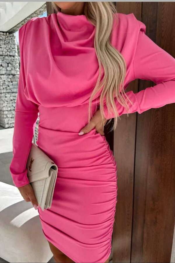 Елегантна дамска рокля в розово R841