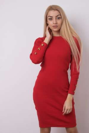 Елегантна червенa  рокля с копчета R1169