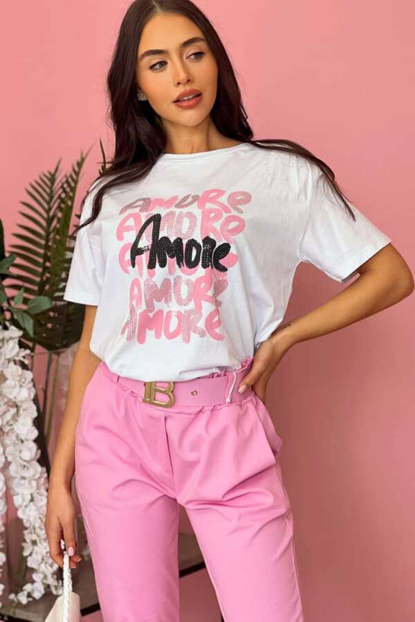 Черна тениска с принт AMORE B435