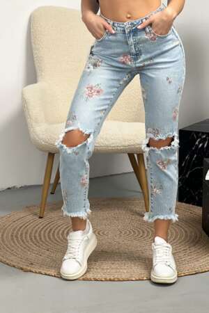 Дънки Mom Fit с висока талия и копчета  DP248