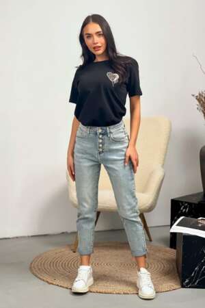 Дънки Mom Fit с висока талия и копчета  DP248