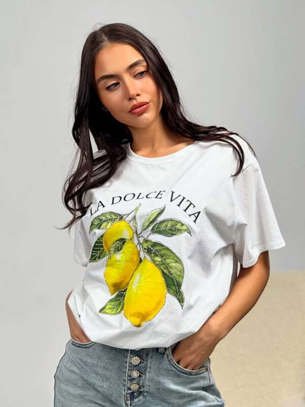 Бяла тениска "La Dolce Vita" с  лимони B429 - Image 2