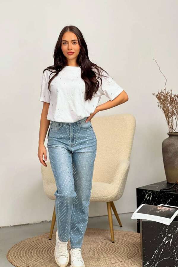 Дънки Mom Fit с висока талия и копчета DP250 - Image 2