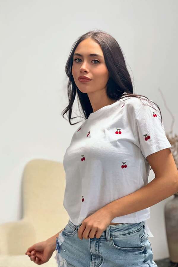 Къса тениска с черешки  B421